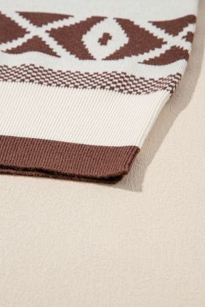 Women's Abstract Print Sweater in Brown and White