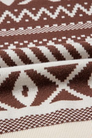 Women's Abstract Print Sweater in Brown and White