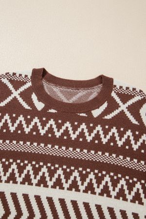 Women's Abstract Print Sweater in Brown and White