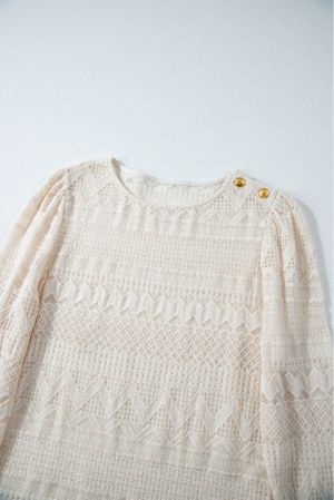 Дамска блуза с дълъг ръкав и ефектна бродерия, 100% памук