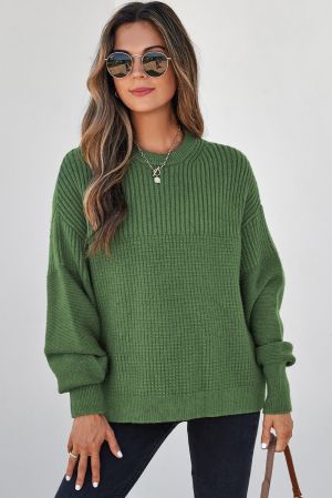 Women's Green Knitted Sweater with Textured Design