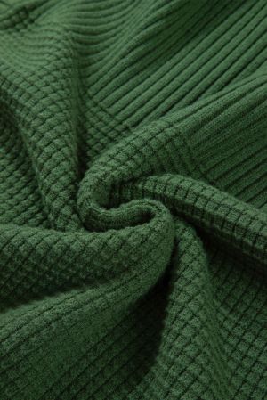 Women's Green Knitted Sweater with Textured Design