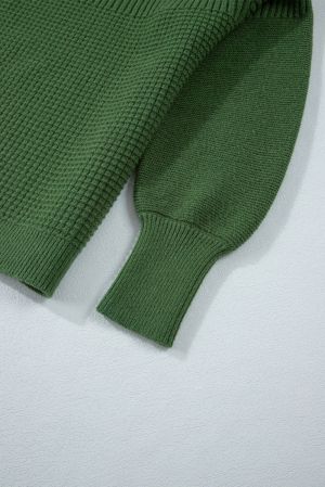 Women's Green Knitted Sweater with Textured Design