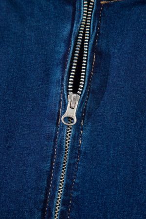 Dirty blue Sleeveless Zipped Bodycon Denim Short Dress