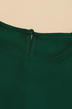 Women's Dark Green Blouse with Elastic Cuffs and Relaxed Fit