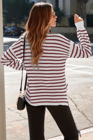 Women’s Striped Sweater in White and Burgundy