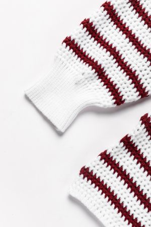 Women’s Striped Sweater in White and Burgundy