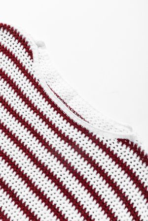Women’s Striped Sweater in White and Burgundy