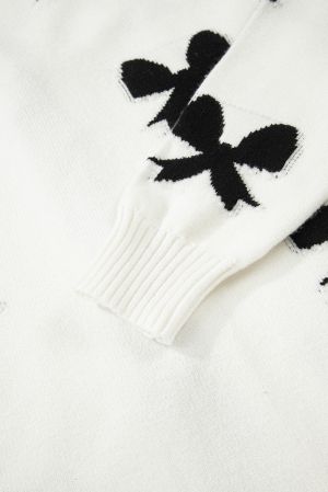 Women’s White Cardigan with Black Bow Details and Front Ties