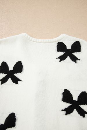 Women’s White Cardigan with Black Bow Details and Front Ties