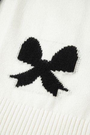 Women’s White Cardigan with Black Bow Details and Front Ties