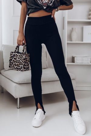 Women's Black Stretch Leggings with Front Slits