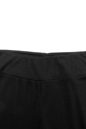 Women's Black Stretch Leggings with Front Slits