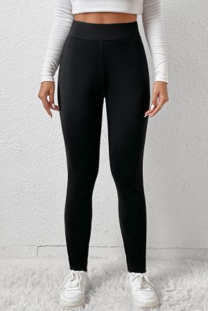 Women's Black Fleece-Lined Winter High Waist Leggings