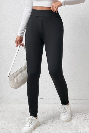 Women's Black Fleece-Lined Winter High Waist Leggings