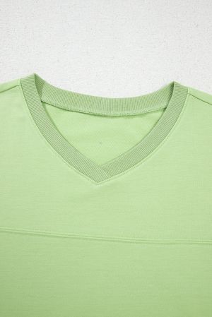Meadow Mist Green Solid Loose V Neck Half Sleeve Tee and Shorts