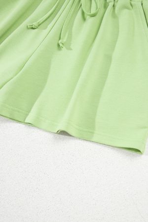 Meadow Mist Green Solid Loose V Neck Half Sleeve Tee and Shorts