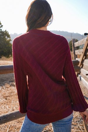 Women's Burgundy Knitted Sweater with Textured Pattern