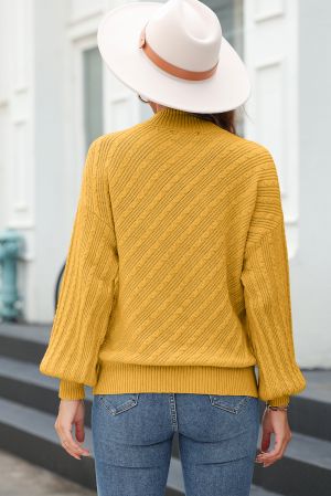 Women's Yellow Knitted Sweater with Textured Pattern