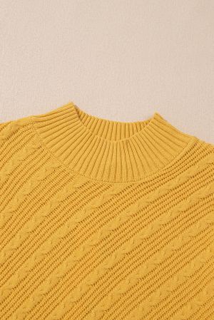 Women's Yellow Knitted Sweater with Textured Pattern