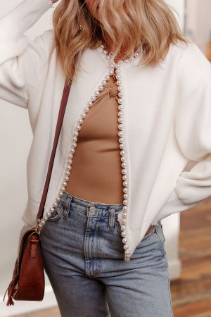Women’s Delicate White Cardigan with Pearl Details
