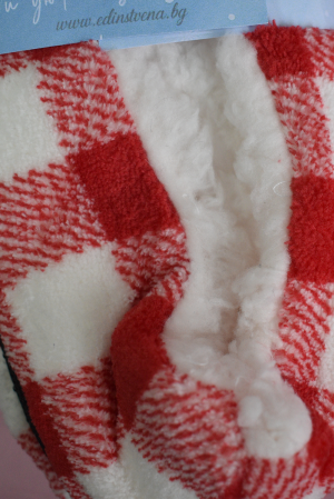 Plush Red and White Plaid Slippers