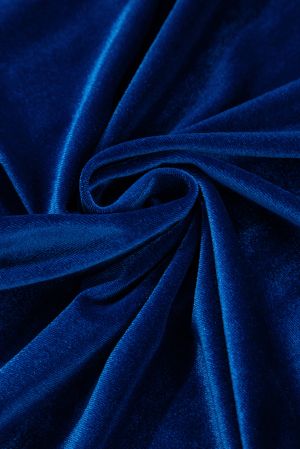 Дамска кралско синя кадифена рокля с набрани ръкави и джобове