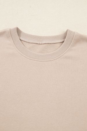 Women's Beige Two Piece Set - Oversized Top and Ribbed Leggings