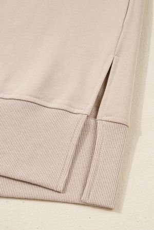 Women's Beige Two Piece Set - Oversized Top and Ribbed Leggings