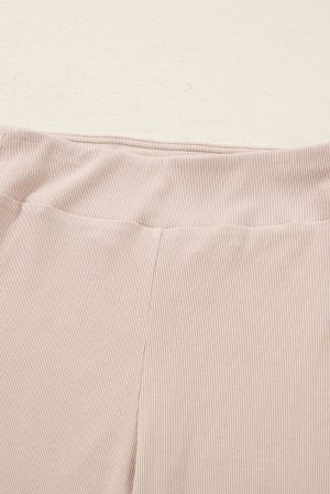 Women's Beige Two Piece Set - Oversized Top and Ribbed Leggings