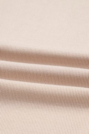 Women's Beige Two Piece Set - Oversized Top and Ribbed Leggings