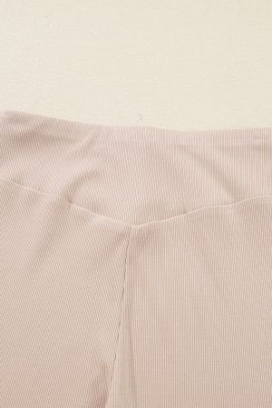 Women's Beige Two Piece Set - Oversized Top and Ribbed Leggings