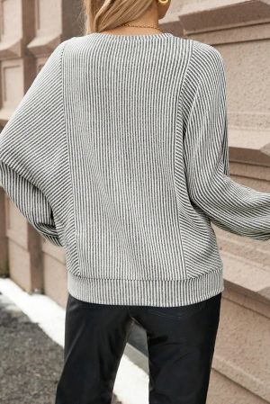 Women's Striped Blouse with Wide Sleeves and Relaxed Fit