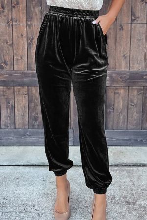 Women’s Black Velvet Jogger Pants