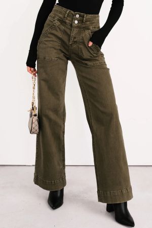 Women’s High-Waisted Wide-Leg Jeans in Olive Green