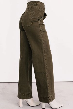 Women’s High-Waisted Wide-Leg Jeans in Olive Green