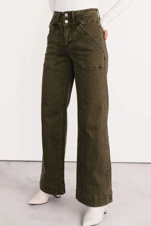 Women’s High-Waisted Wide-Leg Jeans in Olive Green