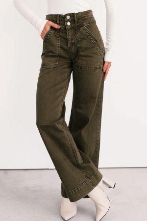 Women’s High-Waisted Wide-Leg Jeans in Olive Green