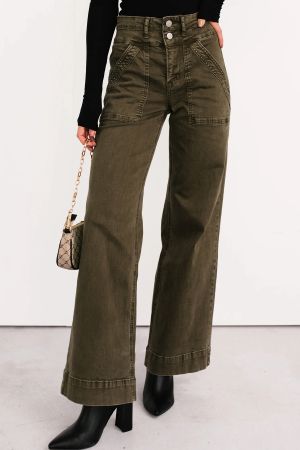 Women’s High-Waisted Wide-Leg Jeans in Olive Green