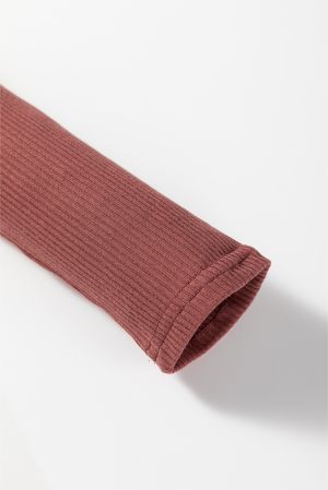 Women’s Rose Brown Ribbed Long Sleeve Bodysuit