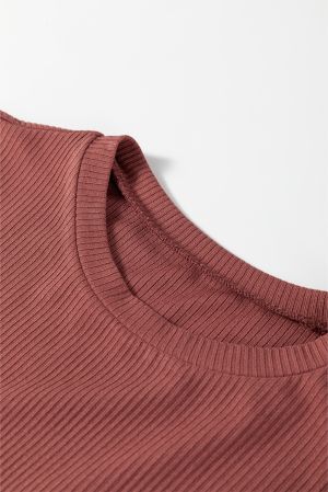 Women’s Rose Brown Ribbed Long Sleeve Bodysuit