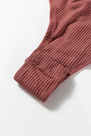 Women’s Rose Brown Ribbed Long Sleeve Bodysuit