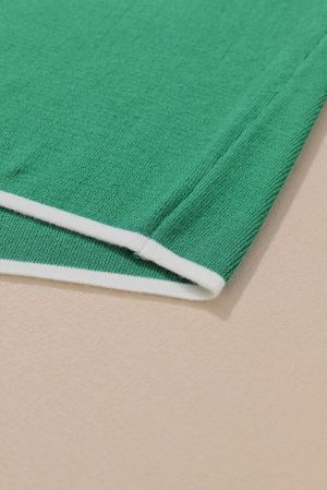 Women's Green Stretch Tank Top with Contrast White Trims