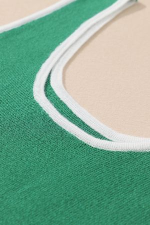 Women's Green Stretch Tank Top with Contrast White Trims