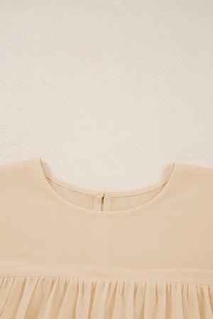 Women’s Beige Flowy Blouse with Loose Fit and Long Sleeves