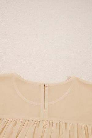 Women’s Beige Flowy Blouse with Loose Fit and Long Sleeves