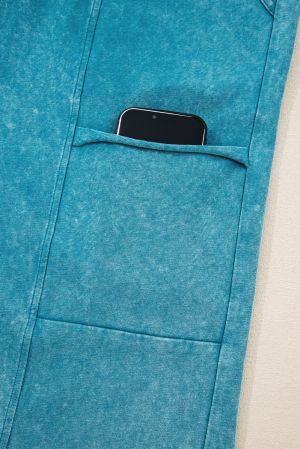 Дамски широк панталон в цвят тюркоаз, 100% памук