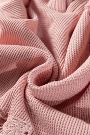 Women's Pink Hoodie with Floral Lace Details