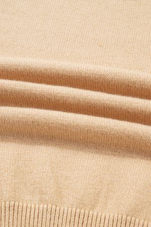 Дамски бежов плетен комплект - пуловер с висока яка и мини пола