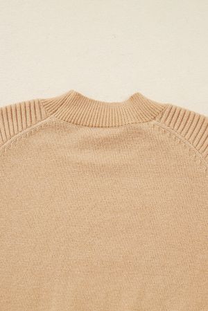 Дамски бежов плетен комплект - пуловер с висока яка и мини пола